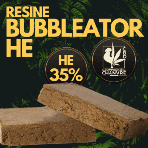 Résine CBD Bubbleator HE puissante avec texture compacte et riche en arômes